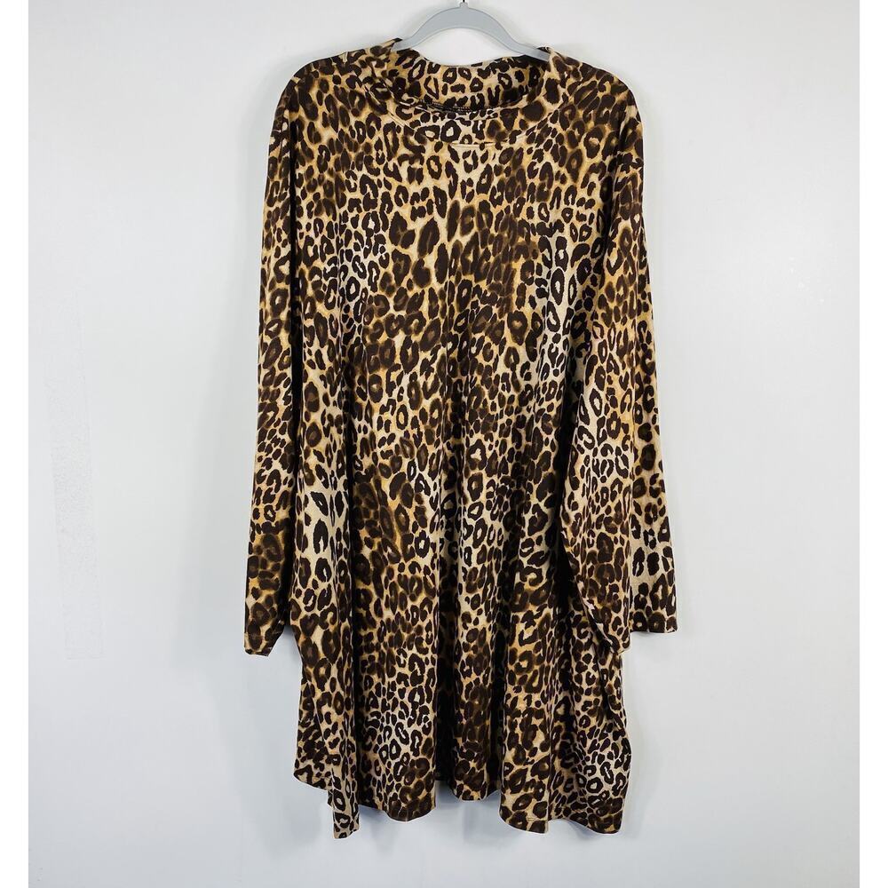 Roaman's Plus Size 38 40 Animal Print Long Sleeve Mock Neck Top Brown Leopard